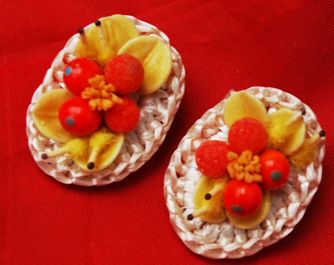 Western Germany Earring - Orange Yellow - Fruit salad - clip on earrings