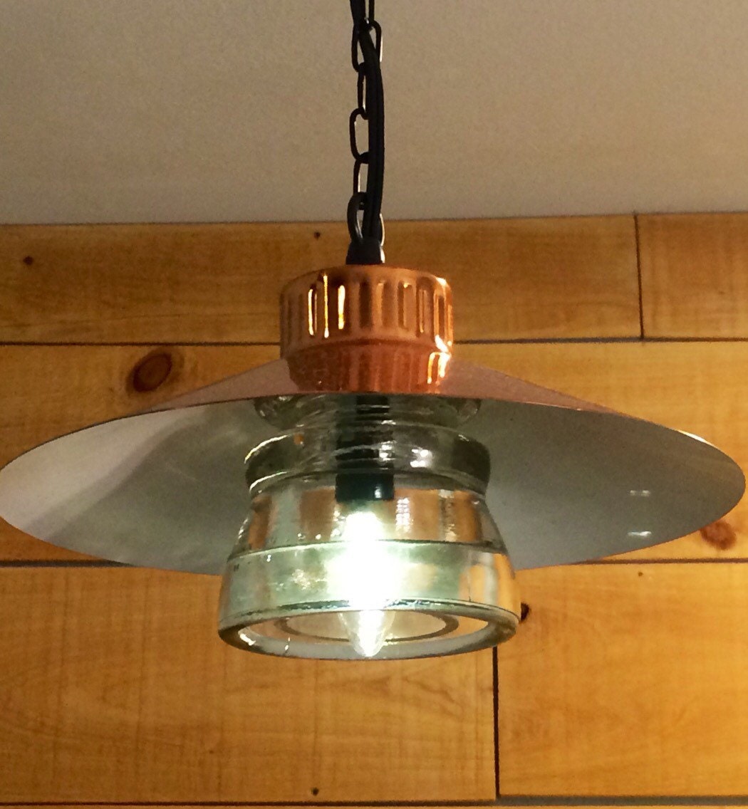 Intriguing Vintage Glass Insulator Pendant Light with Copper