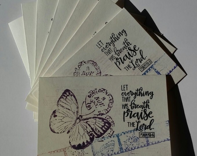 8 Christian Notecards, Handmade, Psalm 150:6, FLAT CARDS, Butterfly Let everything that has breath praise the Lord, 20percent off sale