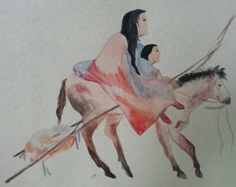 Items similar to Native American Mother Print Illustration Watercolor ...