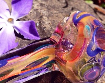 Prismatic Purple Color Changing Functional Art Glass Spoon Pocket Pipe. Tobacco Glass Pipe.