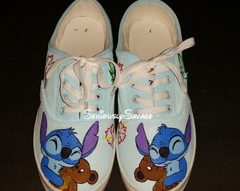 Sweet Stitch and Teddy Bear custom painted shoes. Vans Converse or TOMS Custom Disney Shoes. Men Women Children
