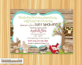 Woodland Creatures Baby Shower Invitation | Woodland Creatures It's a Boy Baby Shower | Rustic Woodland Creatures Invitation | Baby Boy