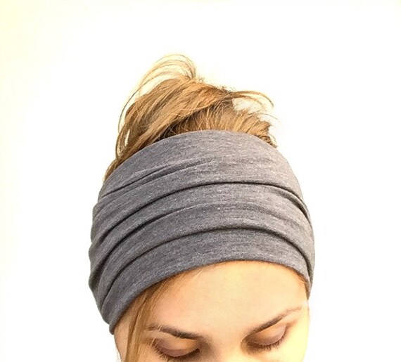 Dark gray long head scarf jersey head wrap self tie headband