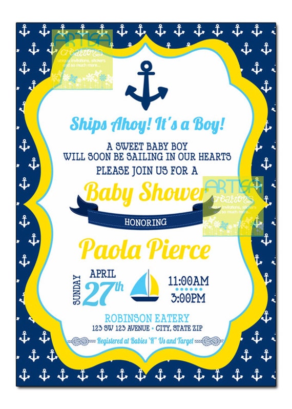 Navy Blue And Yellow Baby Shower Invitations 3