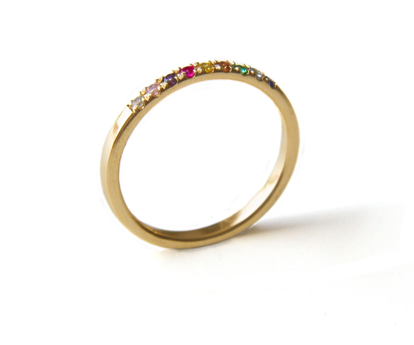 Thin Gemstone Ring, colorful Inlaid Ring
