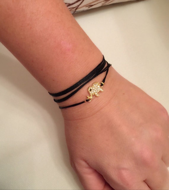 5 Wrap Black String Elephant BraceletGold by NalansJewellery