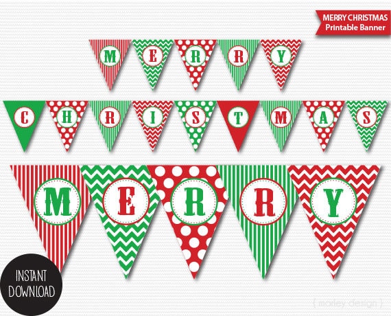 Christmas Banner Printable Classic Colors Holiday Banner Merry