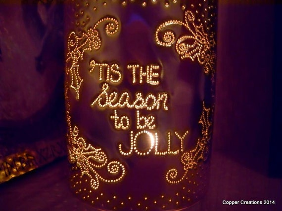 Christmas Decoration, Christmas Light Copper Candle Lantern, tis the season to be jolly