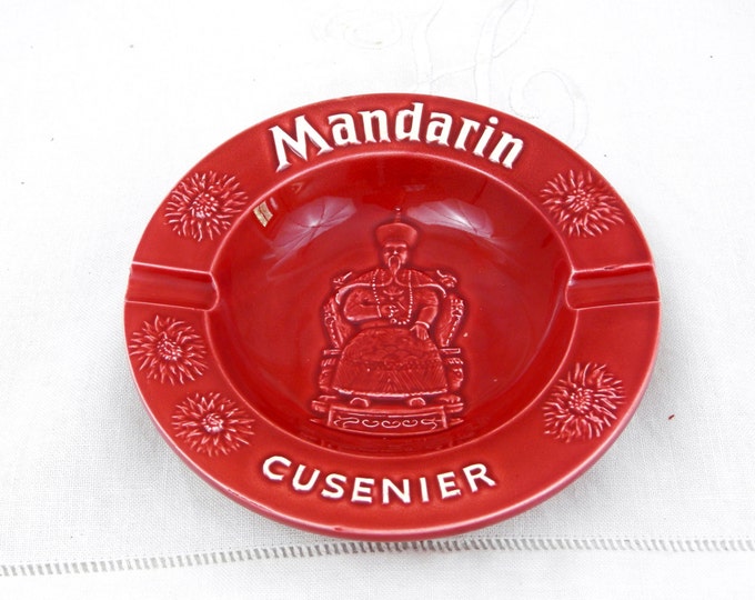 Vintage French Mid Century Ceramic Mandarin Cusenier Promotional Ashtray, Parisian Bistro Café Decor Smoking Collectibles, Tobacciana France