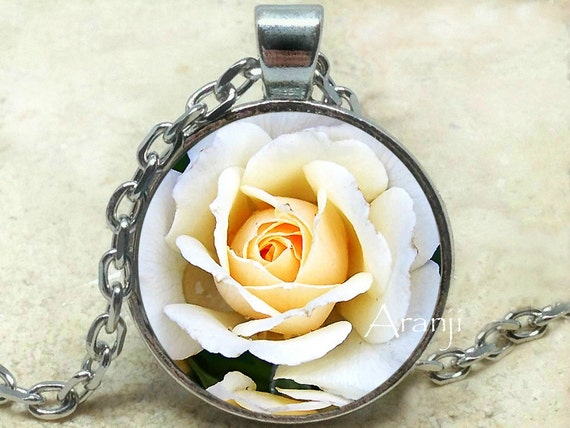 White rose necklace white rose pendant rose necklace by Aranji