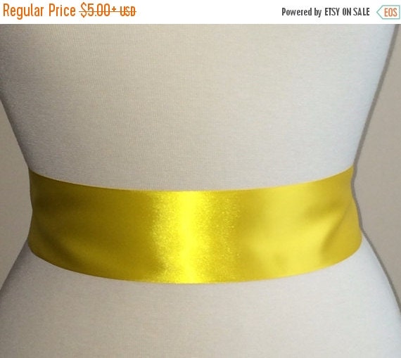 SALE 2 1/4 Yellow Ribbon Dress Sash Bridesmaid by JustFunGarters
