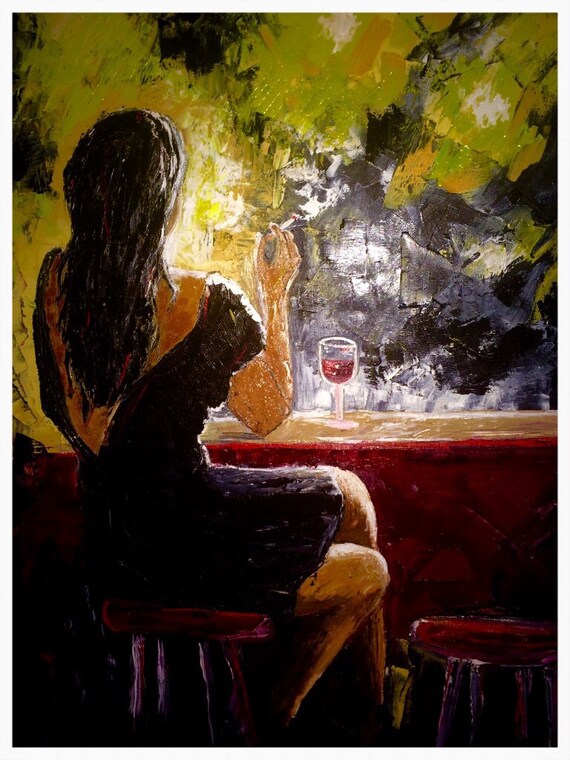 Items similar to Women female bar smoking light drinking black dress