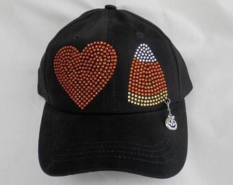 Rhinestone Halloween Heart And Candy Corn Hat It Comes With A Removable Pumpkin Charm Or Choose A Charm From The 2nd Pic Halloween Hat/Cap