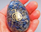 Orgone Lapis Lazuli Reiki Symbol Egg Helps with Detox, 5th and third eye Healing