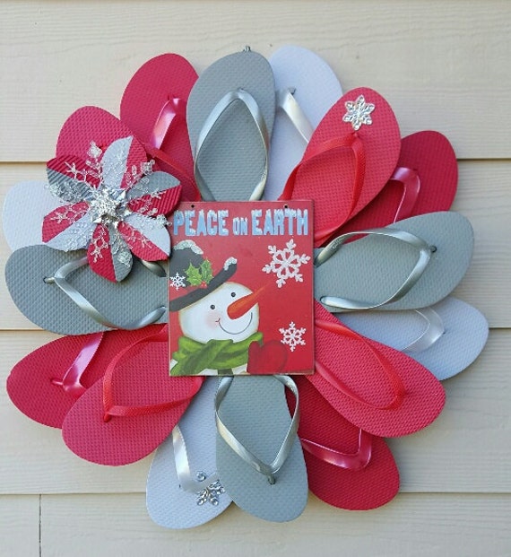 Adorable Handmade Flip Flop Wreath Peace on Earth Door Decor