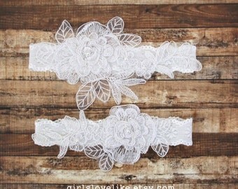 White Pearl Beaded Lace Wedding Garter Set,White Bridal Garter, Garter Belt, Prom Garter,Toss Garter