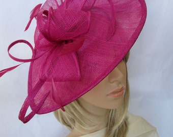 Fuschia Pink Feather Fascinator..Stunning shaped Fascinator on a Headband..