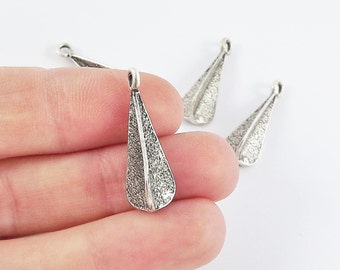 4 Propeller Triple Wing Charms - Matte Antique Silver Plated