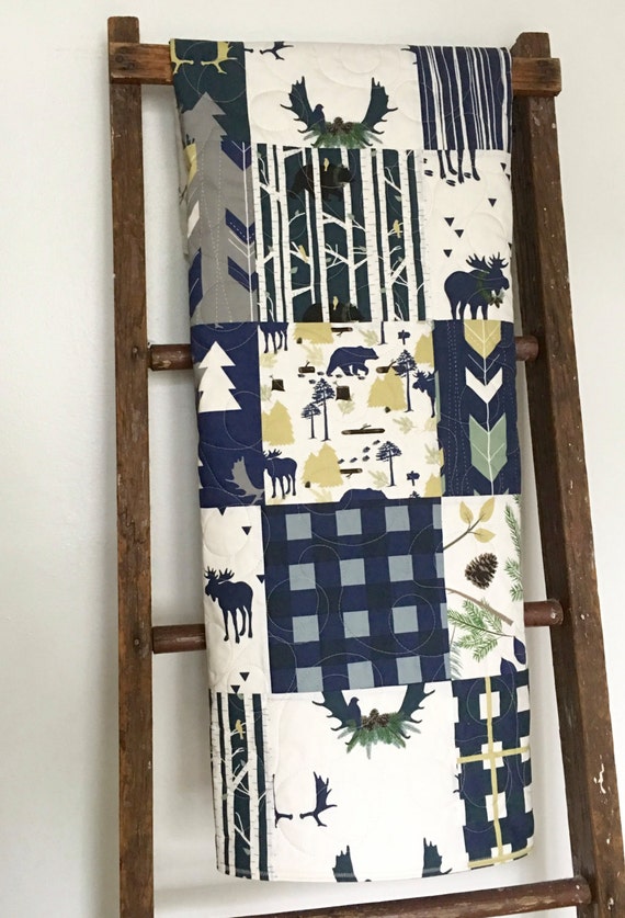 Woodland Boy Quilt Moose Crib Bedding Woodland Baby by CoolSpool