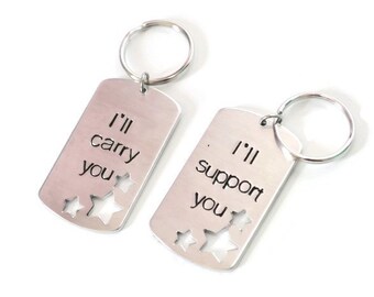 league inspired support and carry keychain PAIR with cutout stars // geekery geek nerd gamer gift for couples league of legends inspired