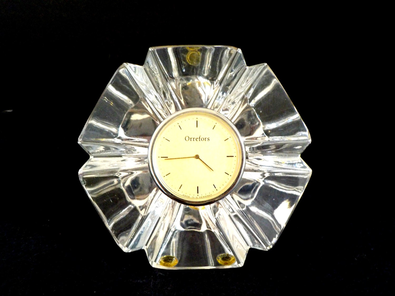 Vintage Orrefors Crystal Clock Desk Clock Mantle Clock