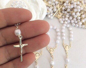 25 pcs Pearl First communion favors Recuerditos Bautizo / Mini Pearl Rosary Baptism Favors