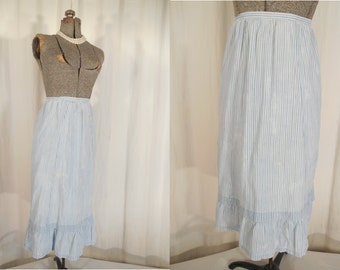 Vintage 1930s Skirt / 30s Slip / 1930s Petticoat / Blue White Striped Petticoat Skirt Large