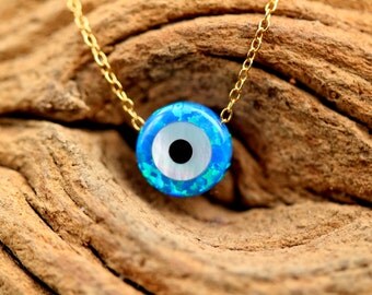 Evil eye necklace - talisman necklace - opal evil eye - nazar - protection - amulet necklace