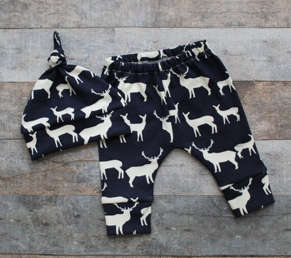 Organic Baby Boy Clothes Navy Blue Hat and pant set