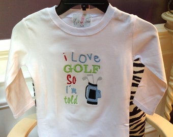 Claire & Charlie Boys Navy Blue Striped Shirt - Golf Applique