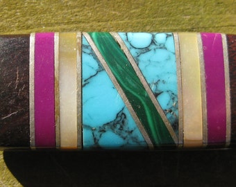 Brass Money Clip with turquoise, mahogany, pearl and malachite