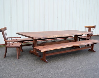 Ten Foot Live Edge Dining Table with Armchairs and Benches