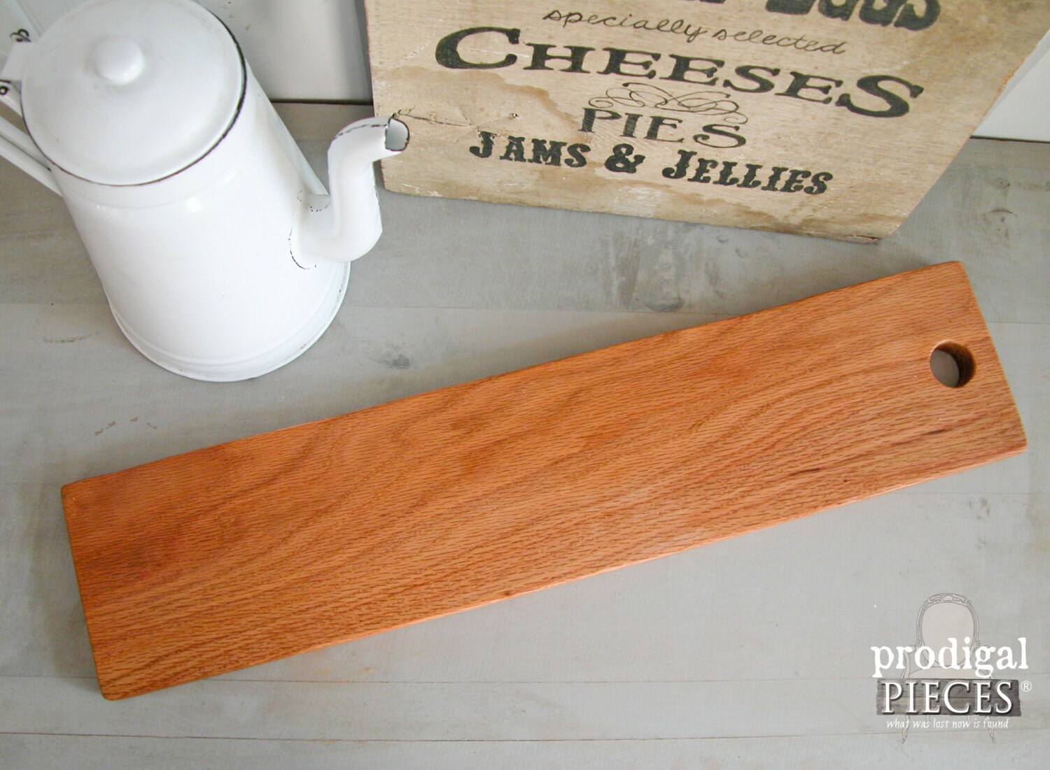 Farmhouse Wooden Bread Cutting Board Handmade of Solid Oak