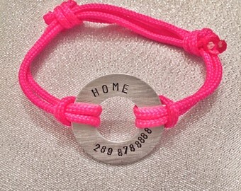 Child ID Bracelet - If Lost, Phone Number Bracelet. Paracord bracelet. Washer bracelet