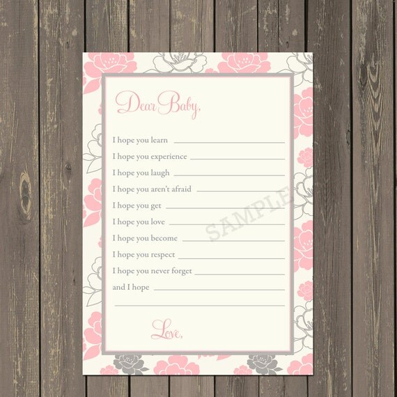 Dear Baby Cards, Wishes for Baby Card in Pink and Grey Floral, Baby Shower Games, Instant Download Il_570xn