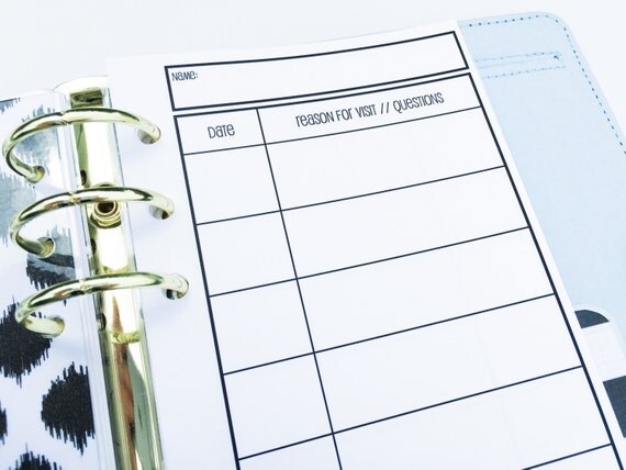 Printed Personal Size Doctor Visit and Medicine Trackers