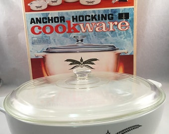 New/Vintage Anchor Hocking Black Wheat Cookware in Original Box 10 1/2" Skillet with Cover D 2010/32