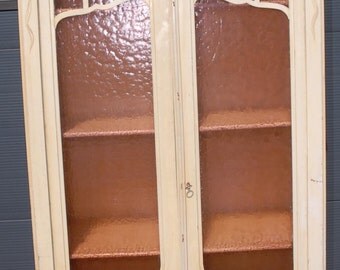 French Art Nouveau Flowery Scrolled Carved - Painted Display - Cabinet