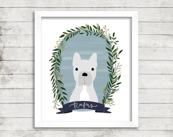 Custom Hand Illustrated Pet Portrait 8x10 Print | Foliage Wreath | Painted Portrait | Animal Portrait | Gift Idea | Birthday Gift