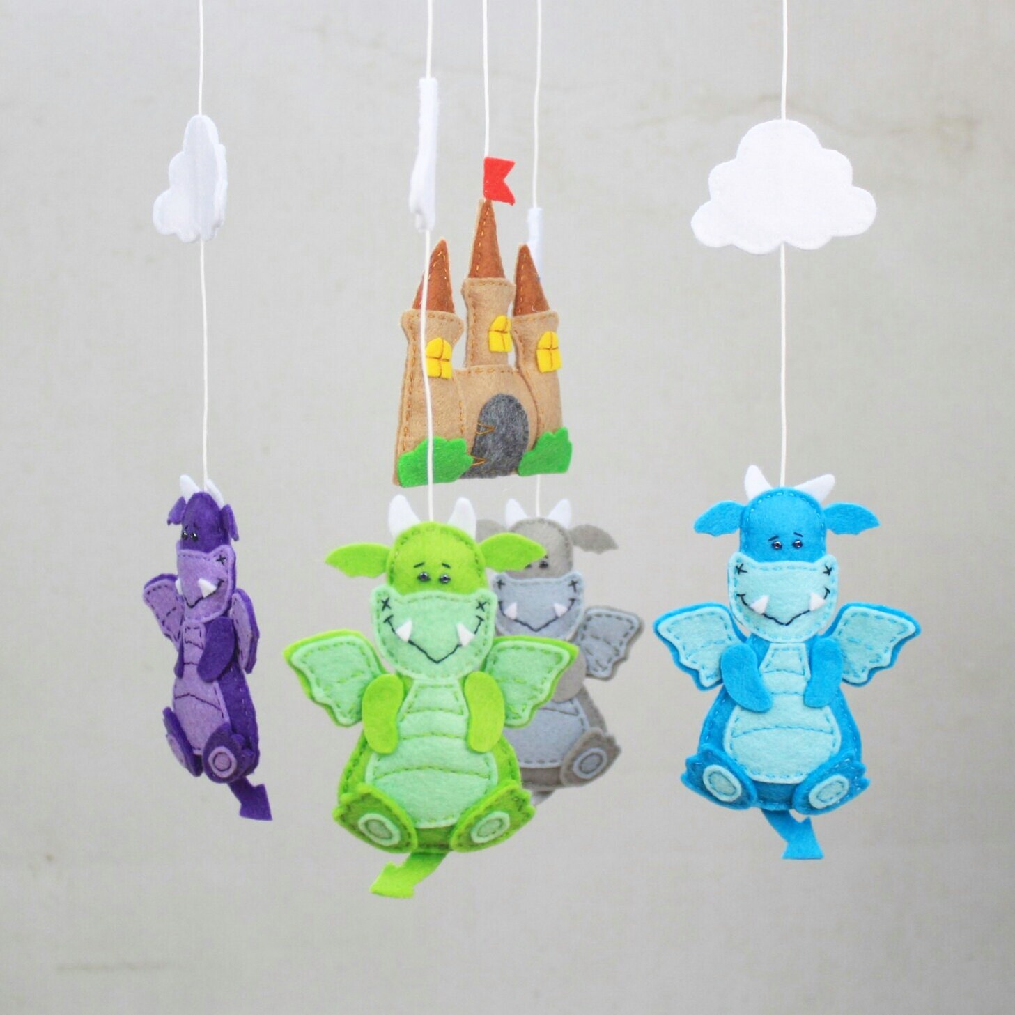 Felt crib mobile for dragon themed baby boy by MiracleInspiration