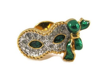 Swarovski Rhinestone Mardi Gras Mask Pin
