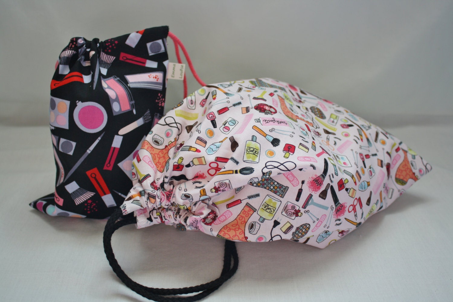 Cosmetic Bags Set of 2 Cotton Drawstring Travel Bags for Combs