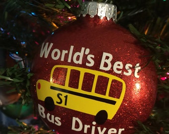 Bus Driver Ornament - Glitter, school bus driver, Christmas gift, Personalized Gift, School Bus Driver, Bus Driver gift, Christmas ornament