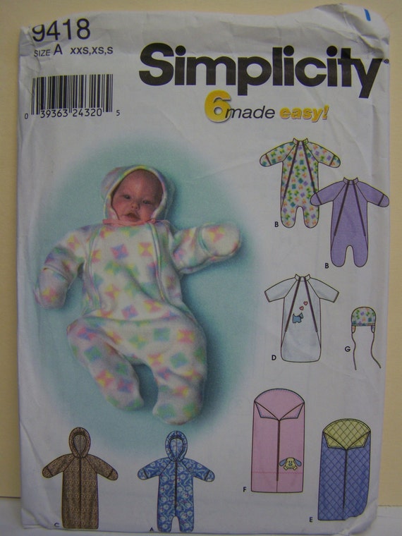 NEW Simplicity 9418 BABIES' BUNTINGS pattern sz newborn - 6mos