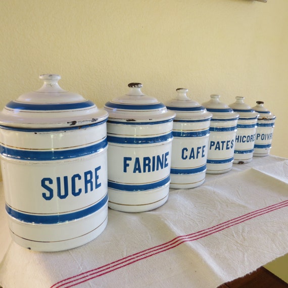 French Vintage Canister Set in Graniteware by FrenchFlairDeLis