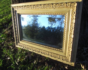 Antique Mirror, vintage mirror,Antique Frame, Wood Frame Mirror, Cream Mirror, Ornate Mirror,