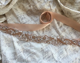 Rose Gold Sash, Rose Gold Belt, Wedding Belt, Rhinestone Bridal Belt, Rhinestone Sash, Rose Gold Sash Belt, Bridal Sash Belt, Vintage sash