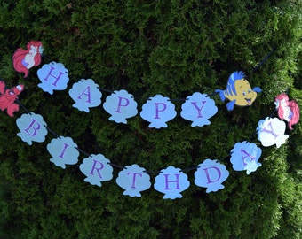 The Little Mermaid Happy Birthday Banner / Ariel / Sebastian / Flounder / Adorable Girls Birthday Party Decorations / Birthday signs