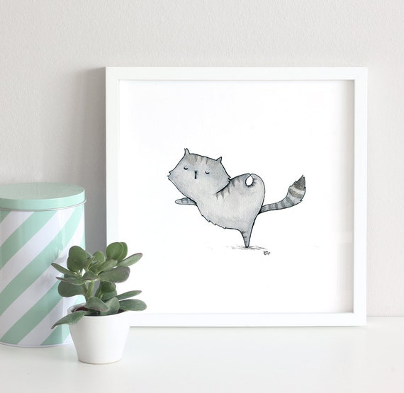 Yoga cat watercolor art print // Yogacat 1